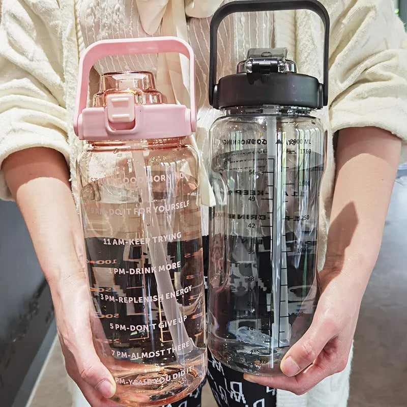 Large 2000ml plastic water bottle in Japanese style, plain design, available in multiple colours, with lid