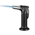 Portable straight cigar flame gun igniter in silver finish with 360° inverted ignition and butane fuel port