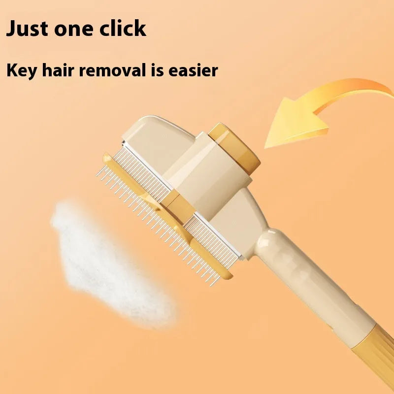 Green self-cleaning pet comb with release button and stainless steel teeth for dog and cat grooming