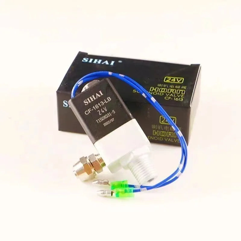 Black dual trumpet air horn and compressor kit for 12V and 24V vehicles