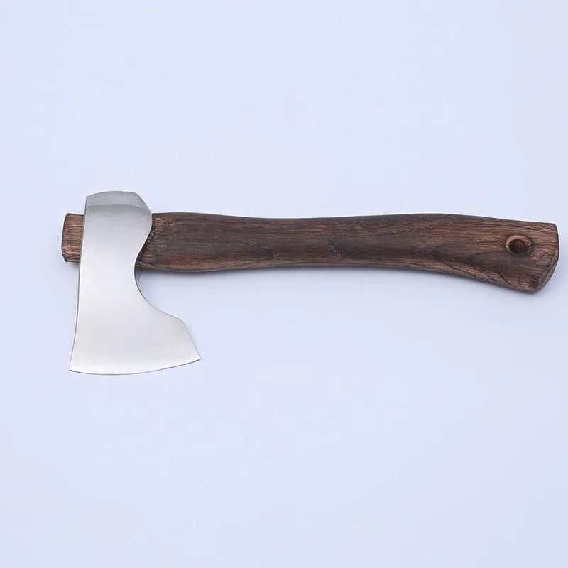 Camping axe with wooden handle and high carbon steel blade for outdoor logging