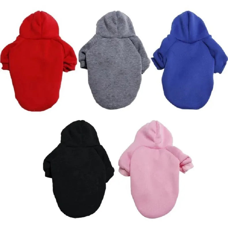 Solid colour polyester dog sweater in blue, black, red, gray or pink, sizes XS to 9XL, back length 16cm to 75cm.