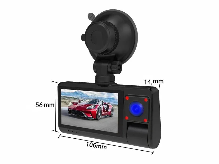 Black G50 dashboard camera with 3-inch screen and wide-angle lens for car windshield mounting
