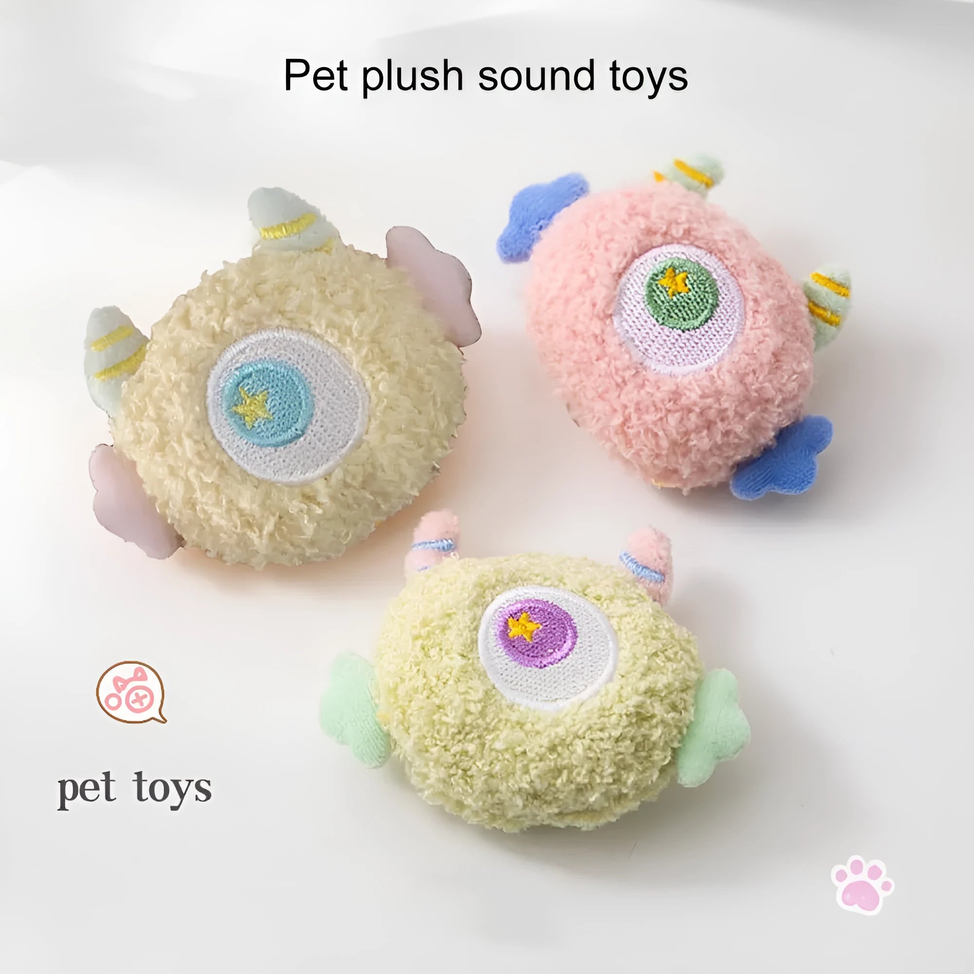 Cartoon-shaped plush dog toy with big eyes and built-in squeaker for interactive play