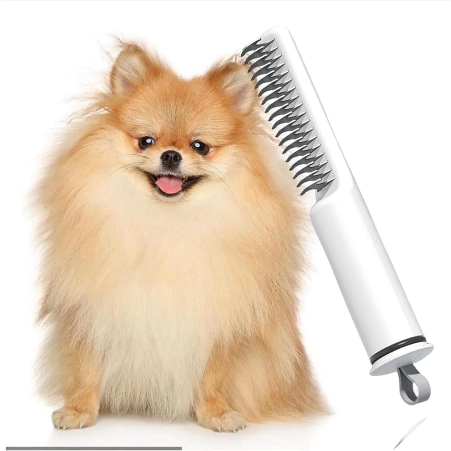 Pink and white stainless steel dematting comb for dogs and cats with 18.8cm handle