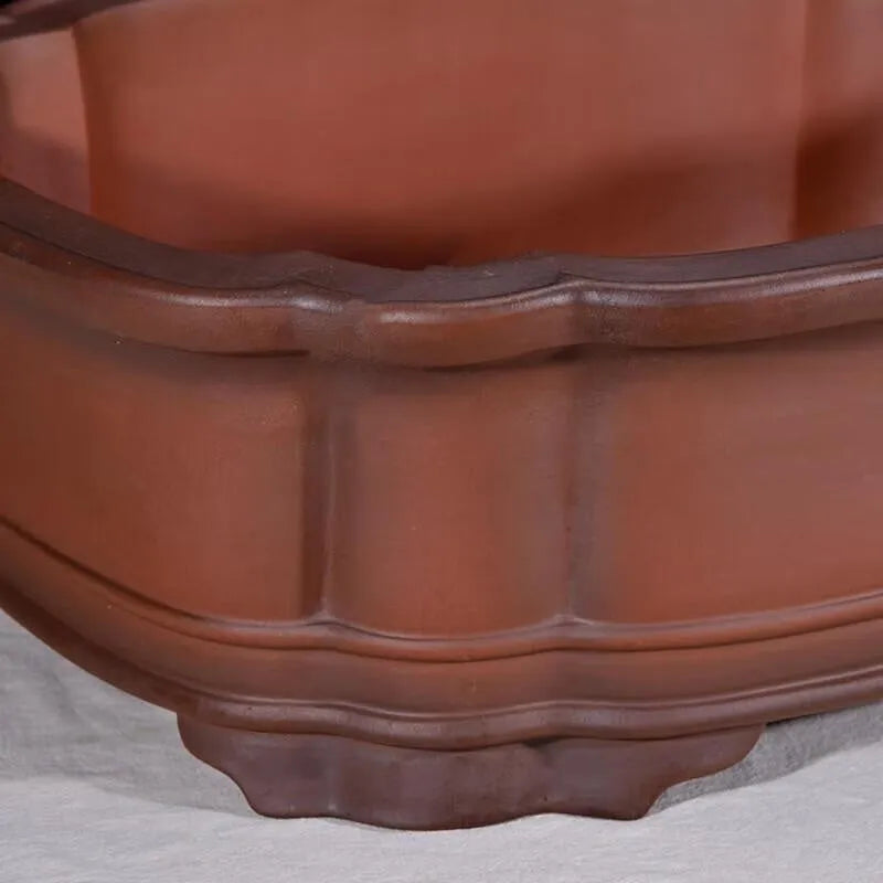 Purple clay tree stump flower pot with Chinese design and antique finish, showing textured surface and substantial 71cm dimensions