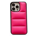 Candy Down Jacket shaped solid colour iPhone case in black, white, rose red, and green.