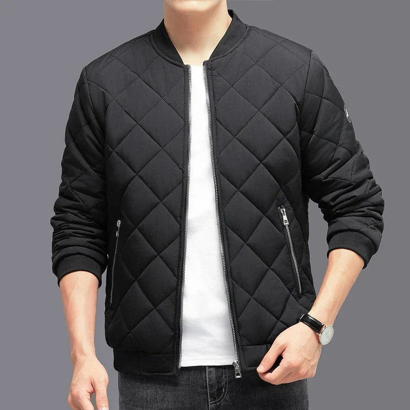 Warm insulated winter jacket with stylish rhombic design, available in khaki and black colors