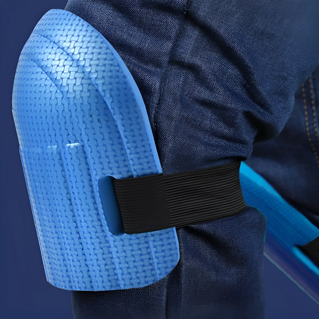 A pair of thick EVA foam kneepads for auto repair and construction work.