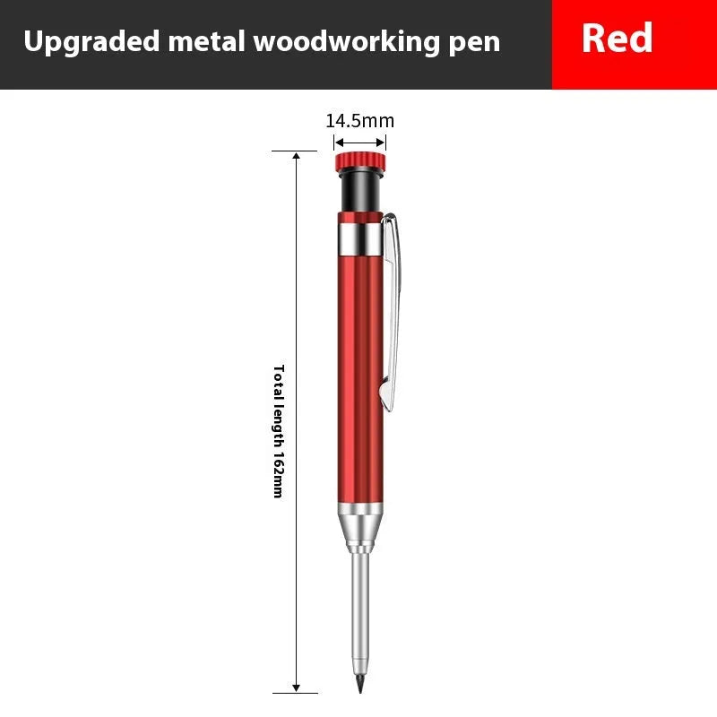 2.8mm metal long head deep hole carpenter's pencil with fine tip, black colour option, on a wooden surface
