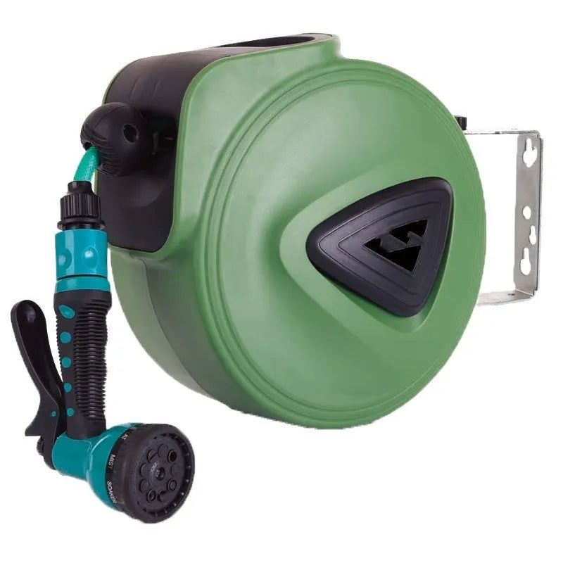 Automatic retractable hose reel with 10-metre PVC pipe for car washing and garden watering applications