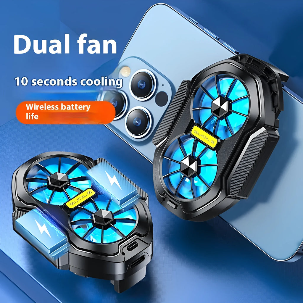 FS01 twin fan phone radiator with ABS body, adjustable 62-92mm clamp and Type-C cable
