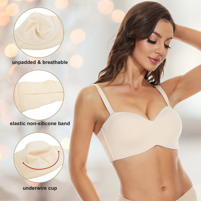 A seamless, invisible bra with removable push-up cups and a steel ring for added support and lift