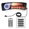 Black flexible LED screen for car rear windscreen with USB cable and Bluetooth control.