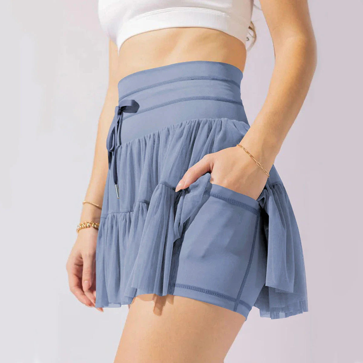 High-Waist Pleated Skirt with Lace-up Design - Stylish and Comfortable Women's Clothing