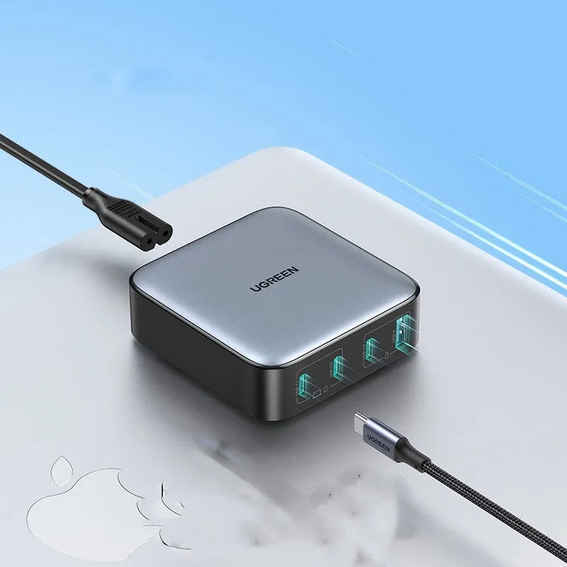 100W gallium nitride multi-port USB charger with compact dimensions