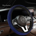 Diamond elastic car steering wheel cover with PU leather surface, shown in a choice of diamond colours and 36cm, 38cm, or 40cm diameter.