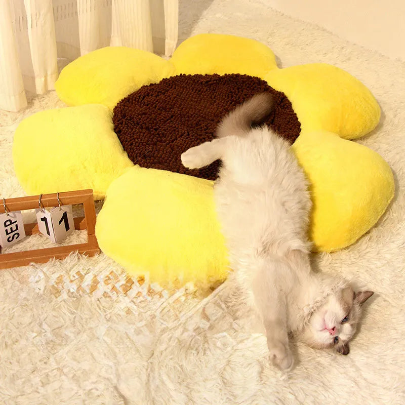 85cm round flower-shaped blue pet nest cat bed with plush material