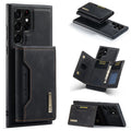 Magnetic card holder 2-in-1 wireless charging case for Samsung, black PU leather, card slot visible.