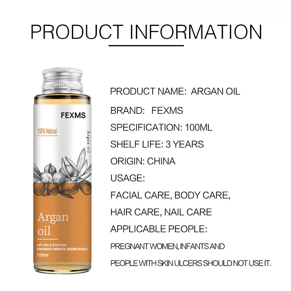 100ml leave-in conditioner oil with argan, castor, jojoba, and coconut oils in a clear bottle