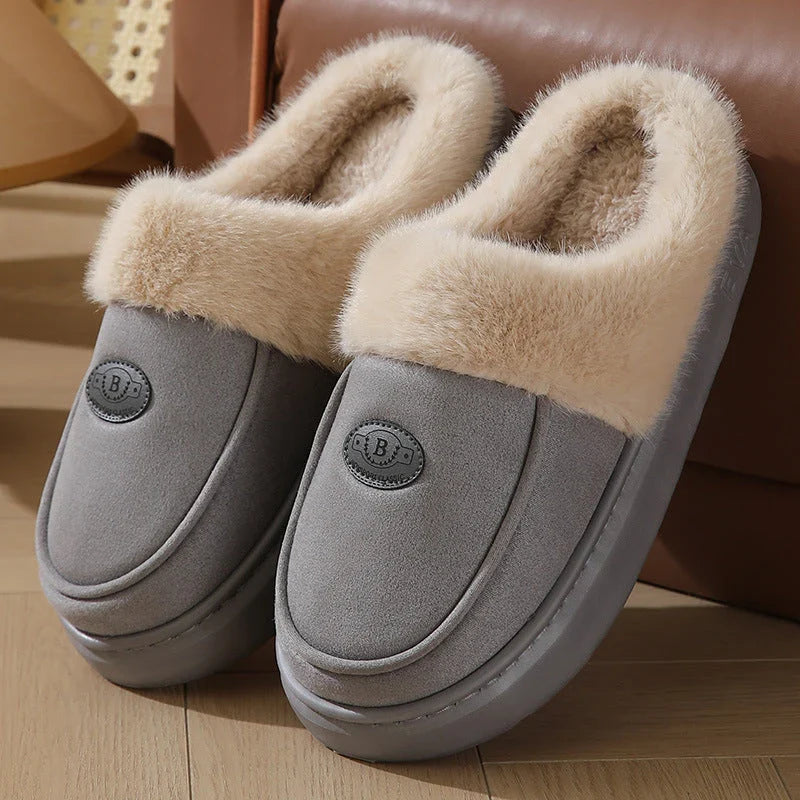 Cozy suede slippers for men with plush lining, non-slip sole, and versatile indoor/outdoor design