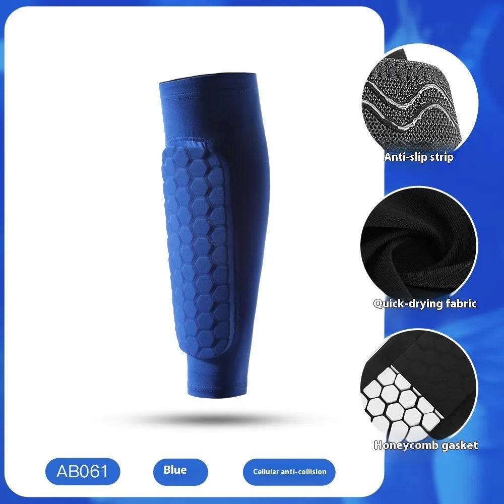 Outdoor sports honeycomb anti-collision leg protector in polyester fibre, available in five colours and sizes M L XL