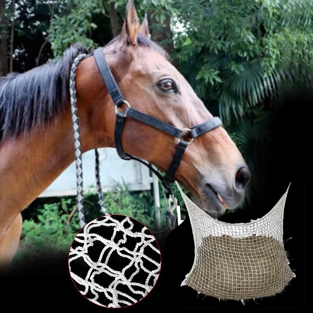 Woven PE rope hanging feeding bag for horses and livestock in black or white