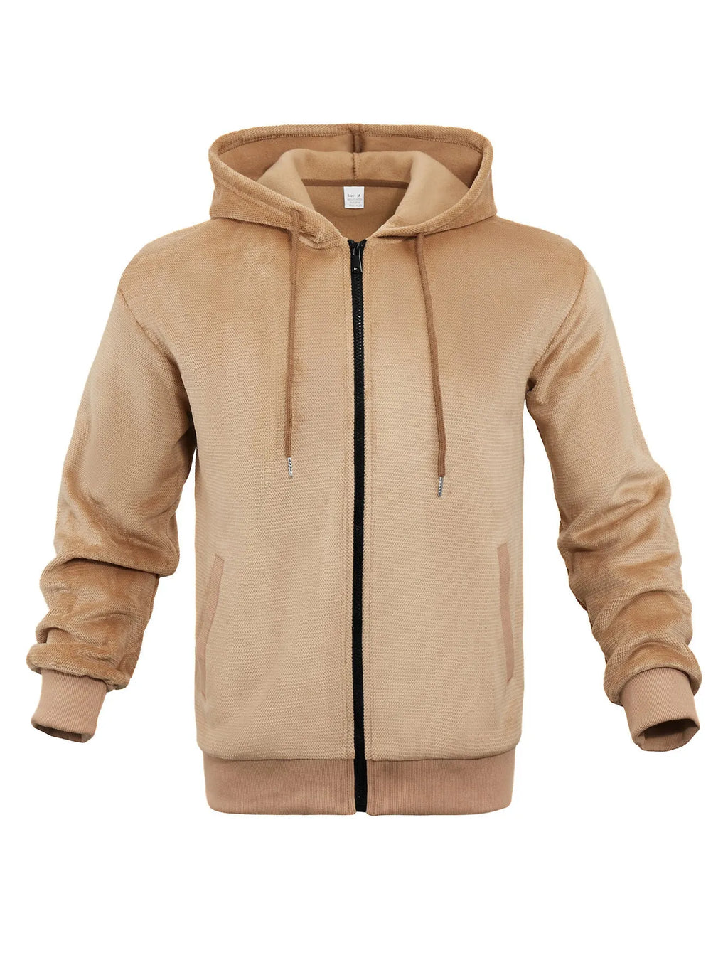Men's thickened fleece-lined zip hoodie in gray, khaki, black, navy blue, or military green
