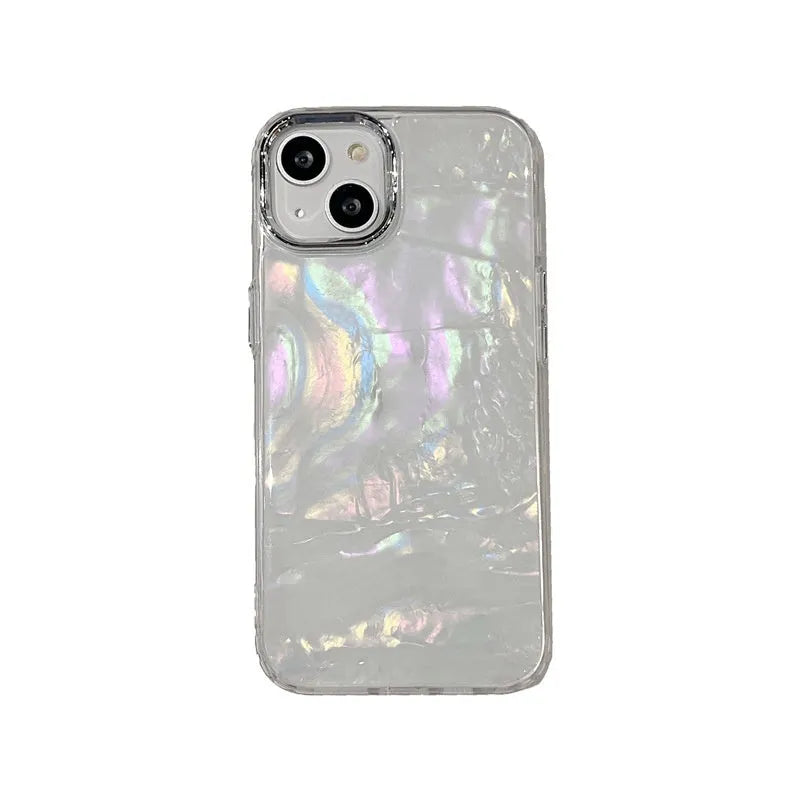 Fantasy shell pattern TPU phone case with epoxy finish for iPhone models, white colour option shown