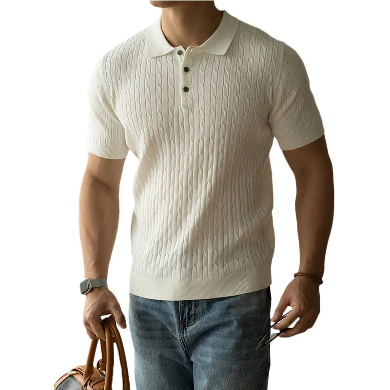 Men's short sleeve business top in polyester blend fabric available in khaki, black and white colours