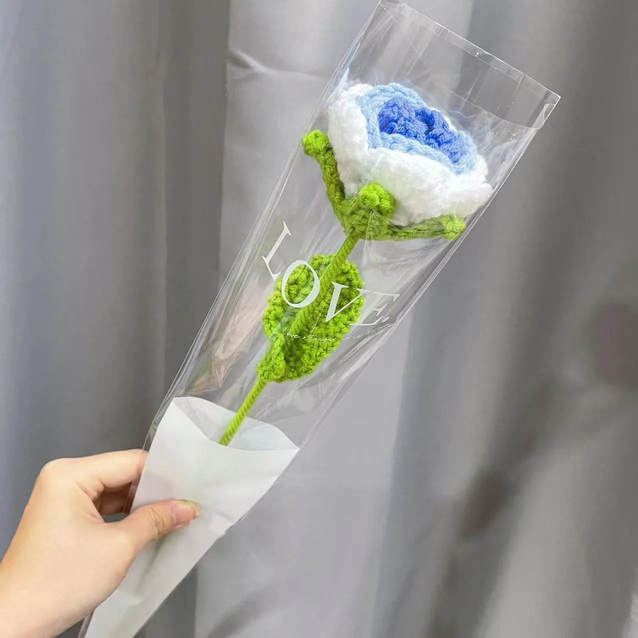 Gradient blue wool weaving silk rose bouquet artificial flower decorative piece