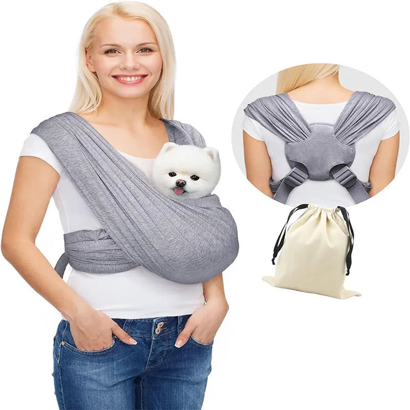 Gray pet cloth travel bag with breathable mesh ventilation for dogs and cats on a white background