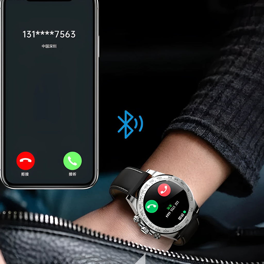 AW13pro smartwatch with 1.3-inch TFT screen on wrist, black steel belt, showing heart rate detection display