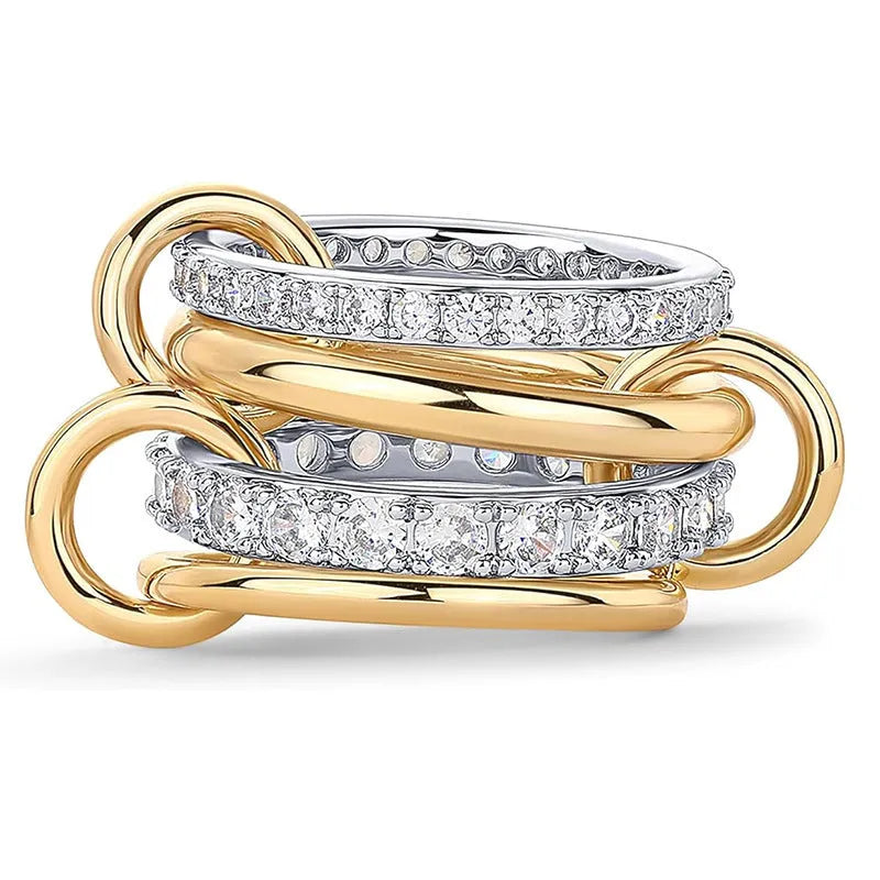 Four-layer silver zirconia ring in copper, handmade women's fashion ring, sizes 5 to 11