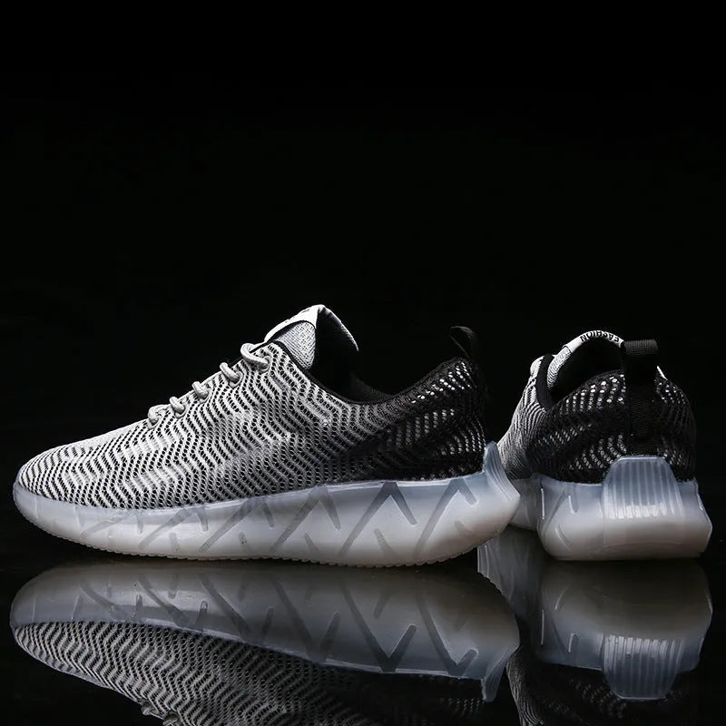Men's mesh running shoes in blue, grey, or yellow with mid heel 3-5cm, low-top, round toe, sizes 39-46