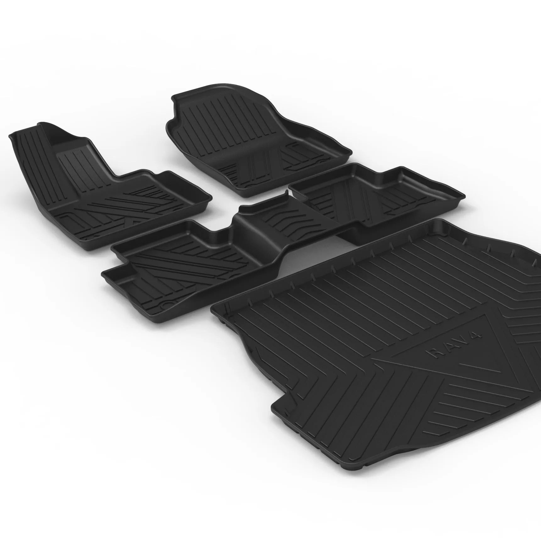 Black car boot liner with carbon fibre pattern texture, made from TPE material.