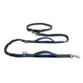 Blue retractable dog running belt with adjustable waist strap for hands-free control