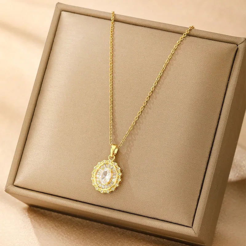 Women's copper electroplated necklace showing the butterfly, cross, heart, and round diamond pendant options.