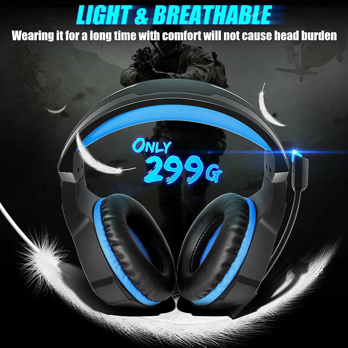 Gaming headset with microphone, LED lighting, available in black with blue, red or white colour options