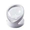 White elevated plastic cat food bowl with a tilted feeding surface for neck protection.