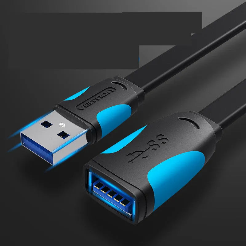 Black flat USB 3.0 extension cable for keyboard mouse and U disk, 0.5m to 3m lengths