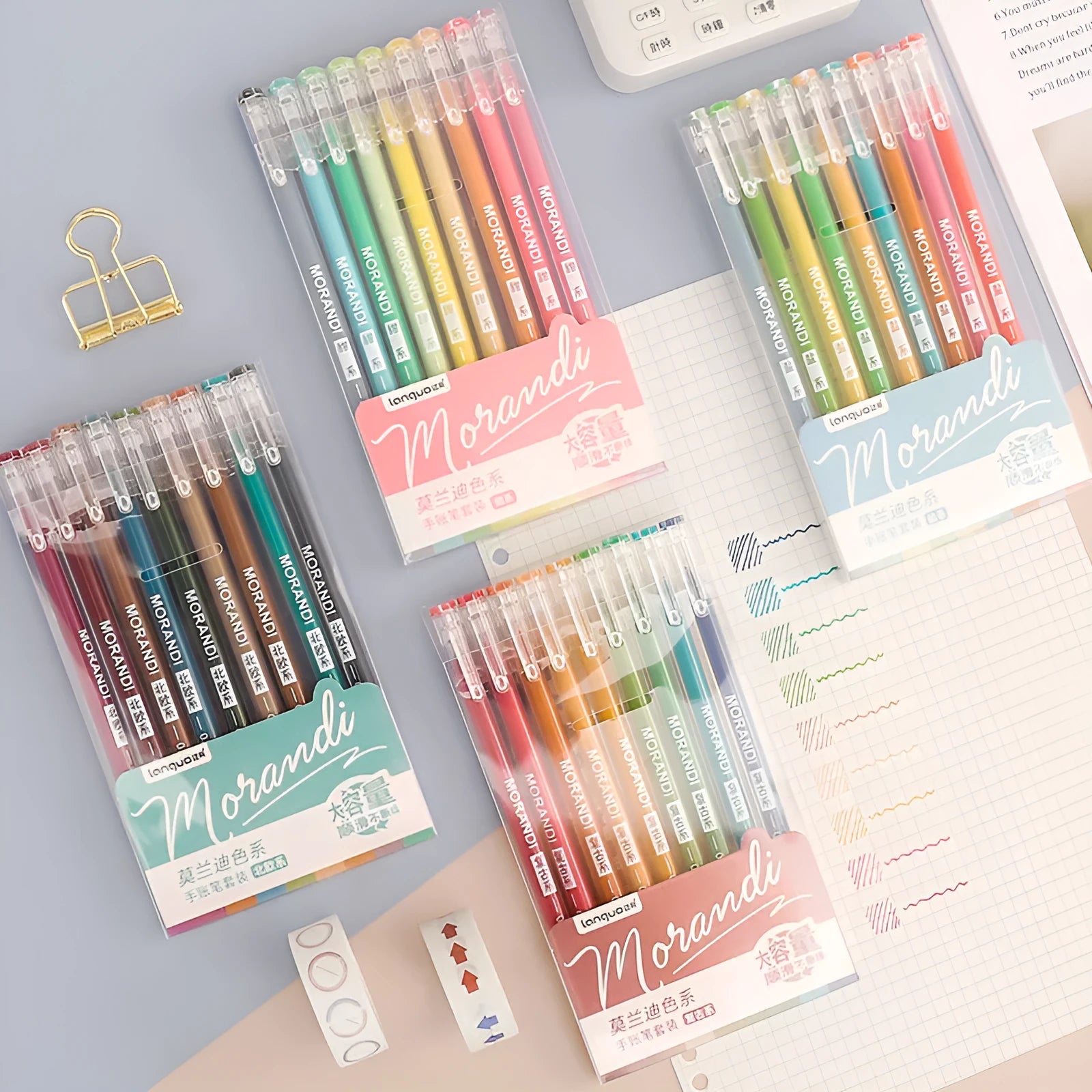 Set of nine solid colour gel pens with 0.5mm needle tips for student notes and journaling