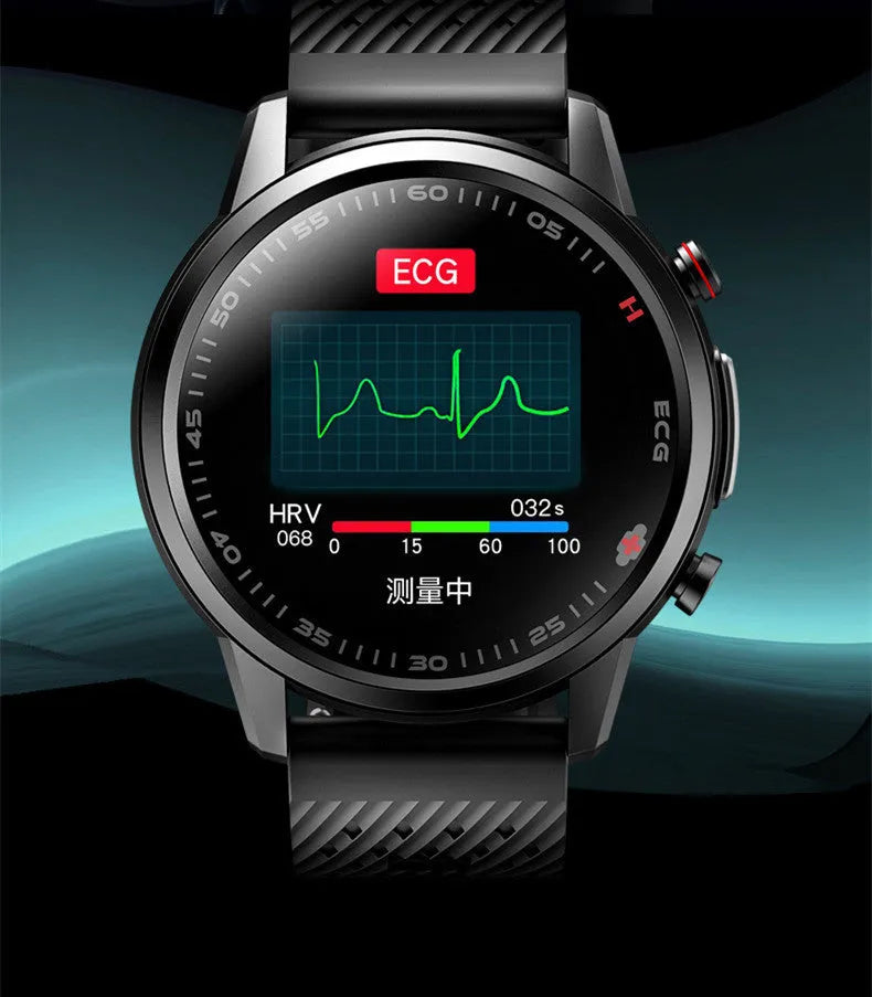 F800 ECG blood pressure sports smart watch with black TPU wristband and 1.3-inch touchscreen