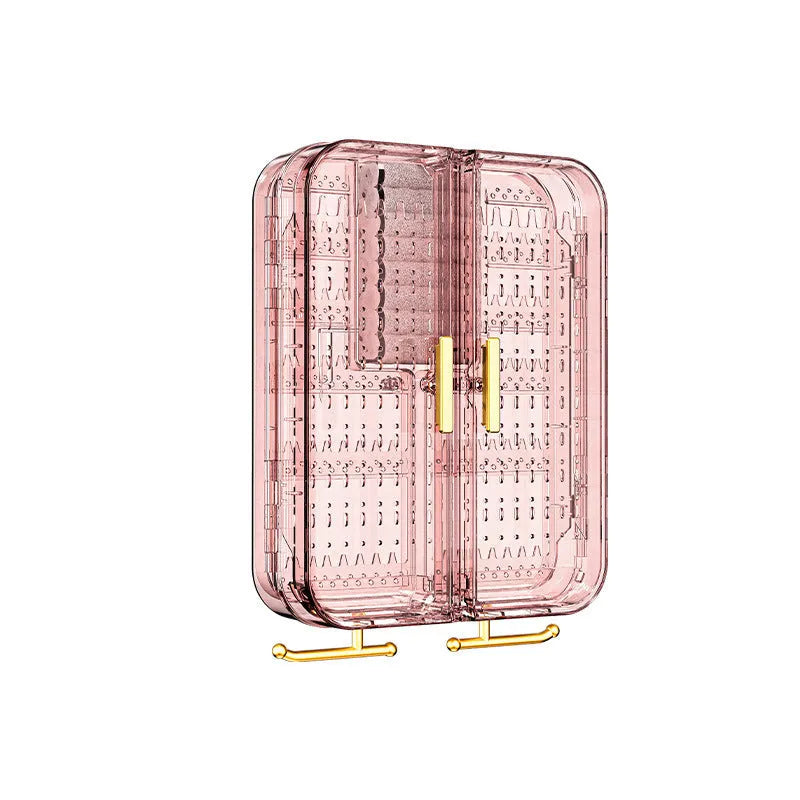 Wall-mounted plastic jewelry storage box with over 8 layers in peach pink or transparent gray