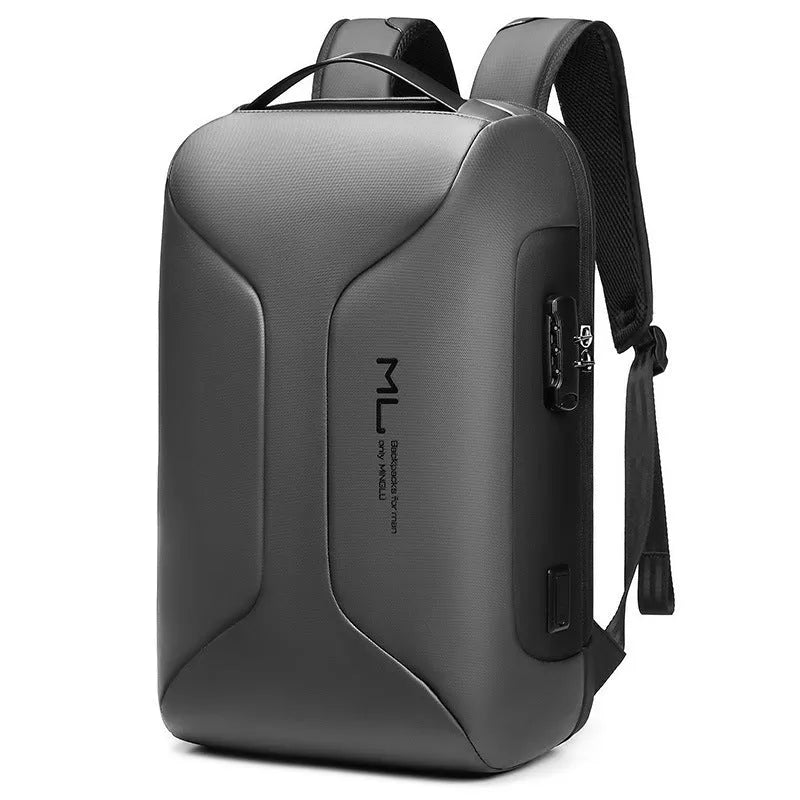 Men's solid-colour Oxford cloth business backpack with a breathable back panel and multiple organisational compartments.