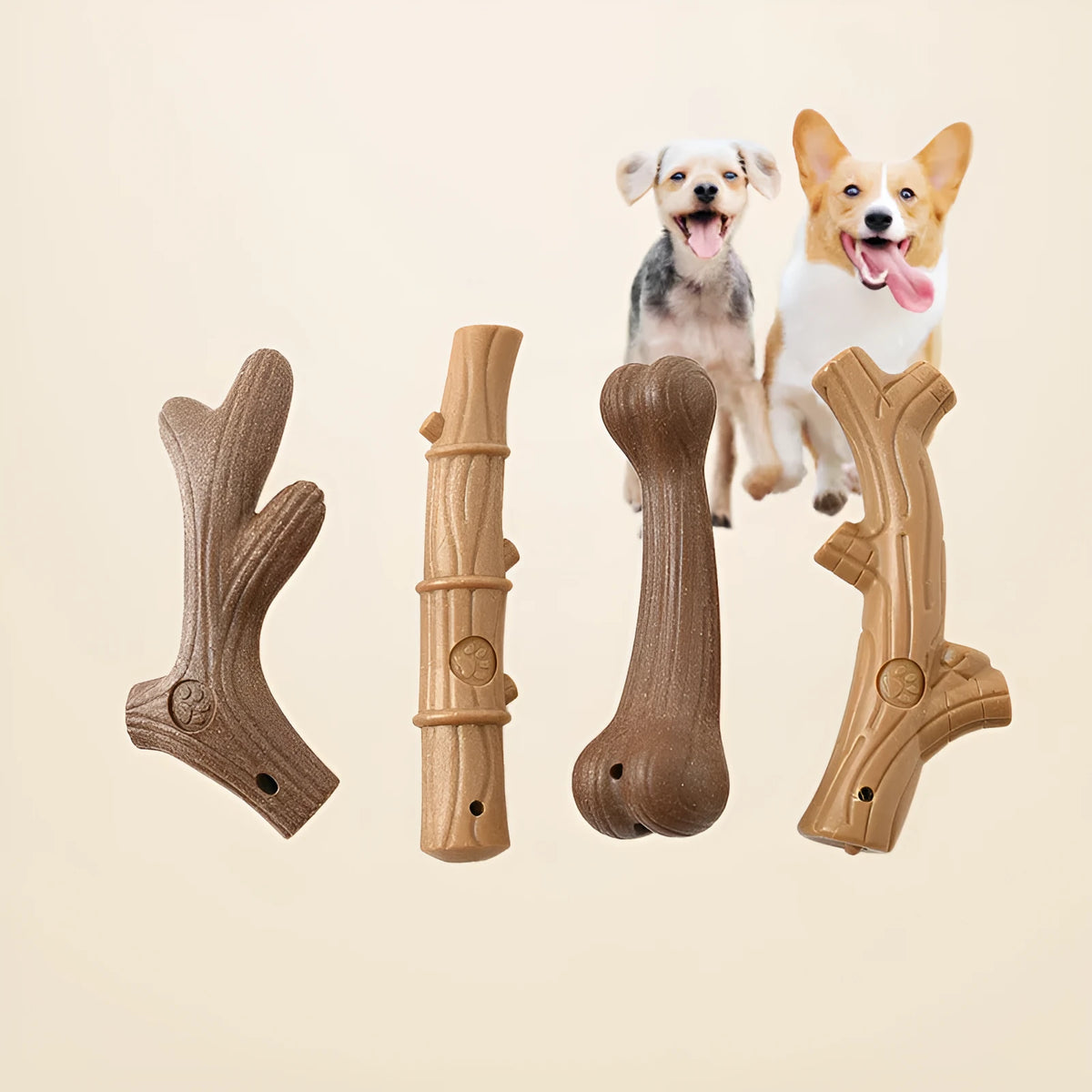 Bite resistant dog chew toy with molar bumps for teeth cleaning, in deer antler shape, small size