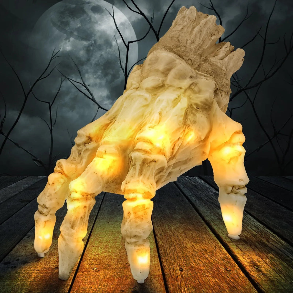 Halloween electric luminous crawling hand with warm light and spooky sound, animated zombie hand decoration