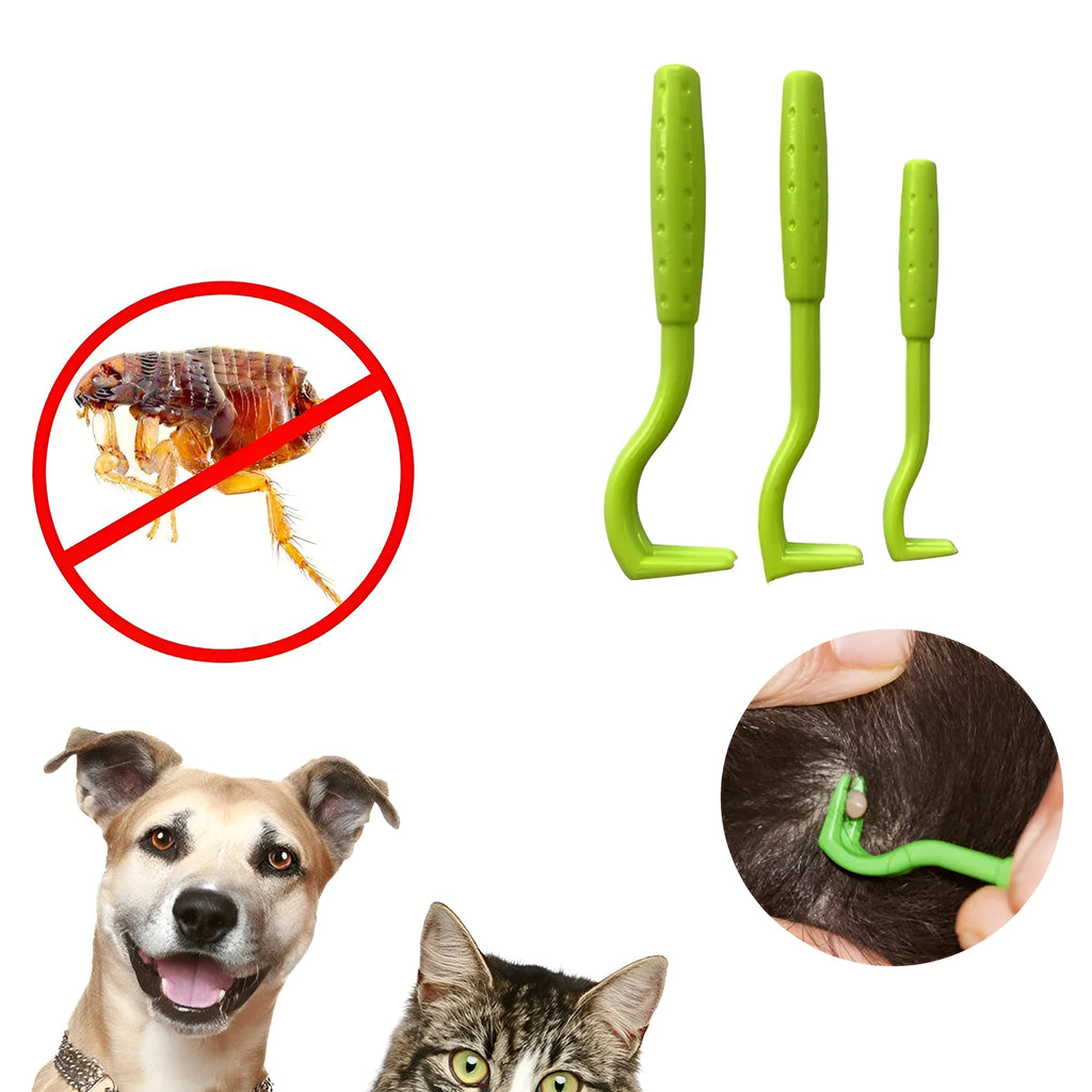 Blue and green plastic pet tick removal tools with hook design for cats and dogs