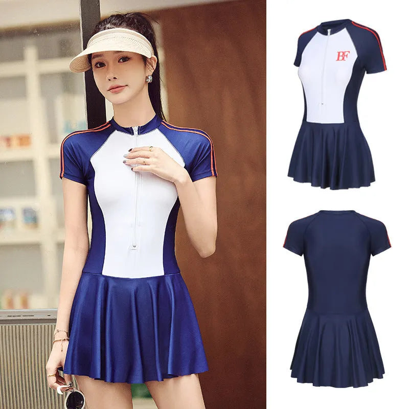 Conservative style one-piece swimsuit for women's sports and fitness activities