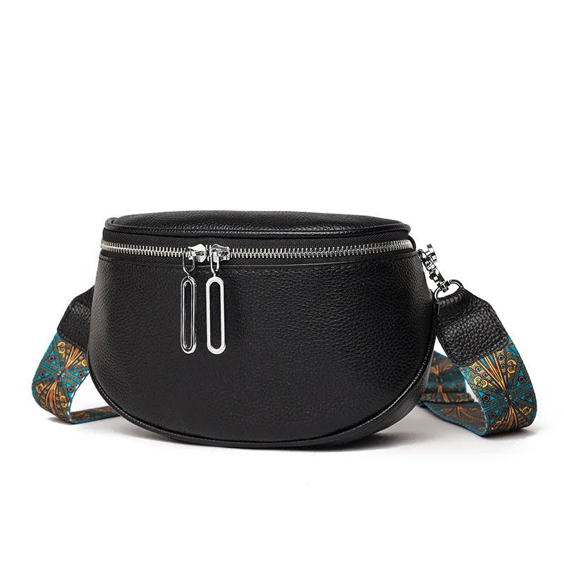 Women's saddle shape PU leather messenger bag in black, white and green colour options